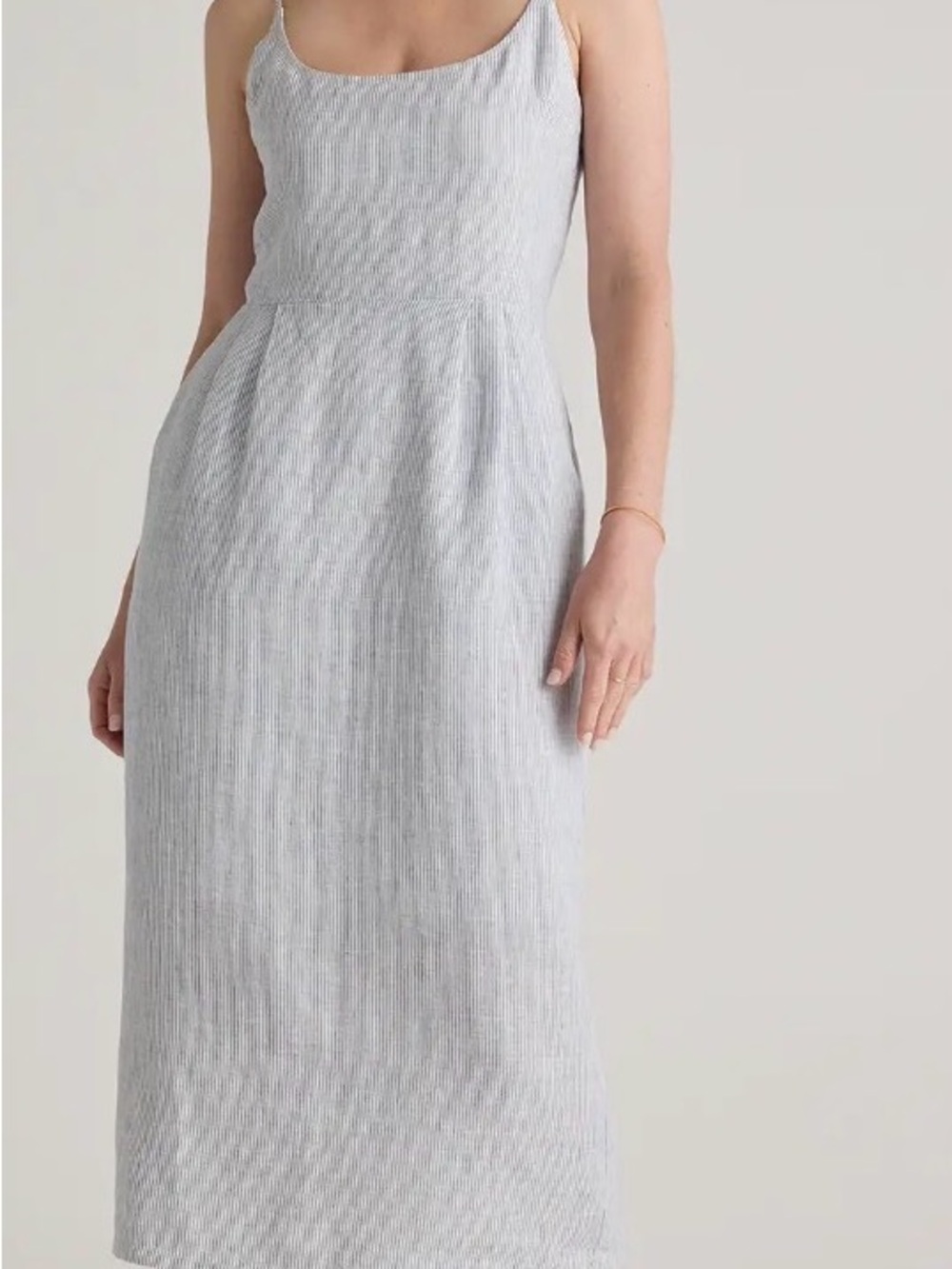 Quince Light Gray Striped Midi Dress
